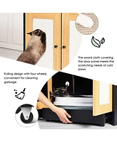 Streamdale Furniture Double Litter Box Enclosure, Cat Litter Box Enclosure for 2 Cats, Hidden Litter Box Furniture with Rattan Doors, 47" L x 19.8" W