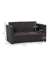 Streamdale Furniture 2 Piece Patio Wicker Corner Sofa Set, Outdoor Pe Rattan Furniture, with Curved Armrests and Padded Cushions for Balcony, Garden,