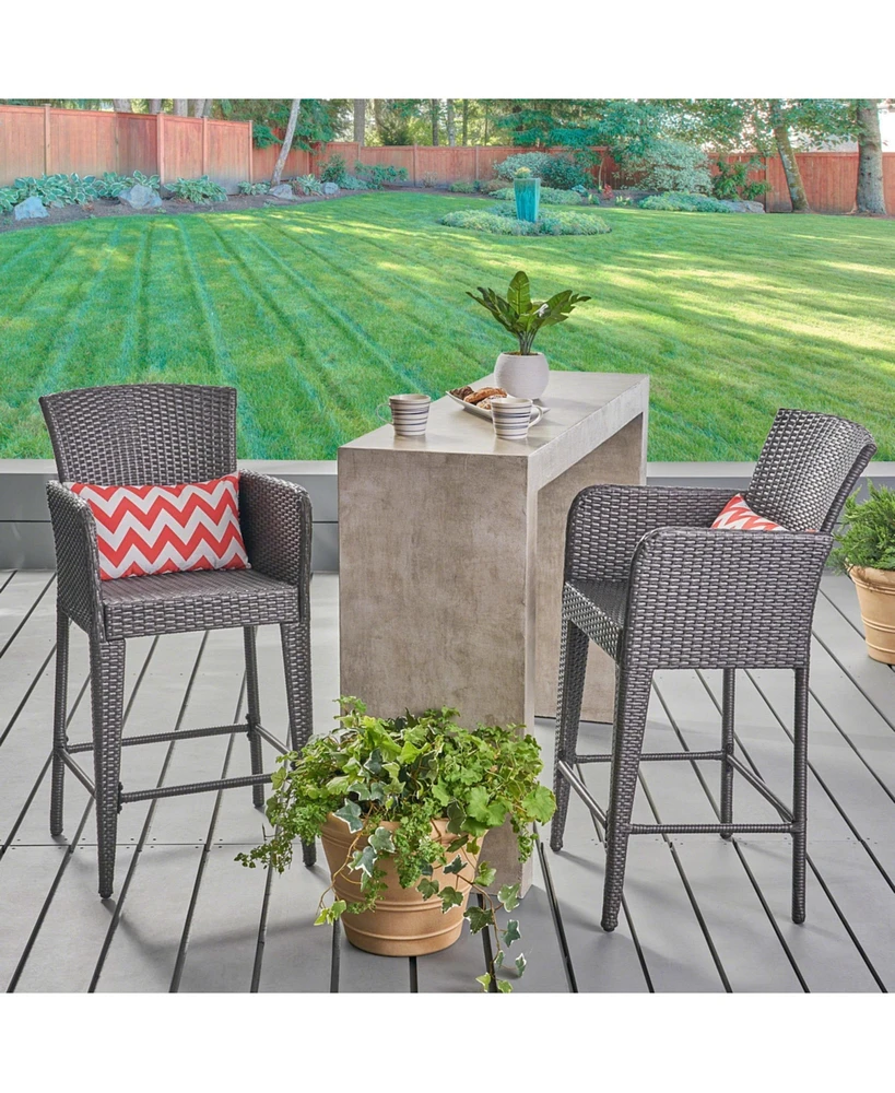 Streamdale Furniture Anaya 2-Piece Outdoor Wicker Barstool Set With Iron Frames And Foot Rails