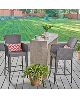 Streamdale Furniture Anaya 2-Piece Outdoor Wicker Barstool Set With Iron Frames And Foot Rails