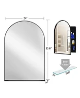 24x36 Inch Arched Recessed Medicine Cabinet, Metal Framed Bathroom Wall Cabinet with Mirror and Adjustable Shelves, Wall Mirror with Storage for Bathr