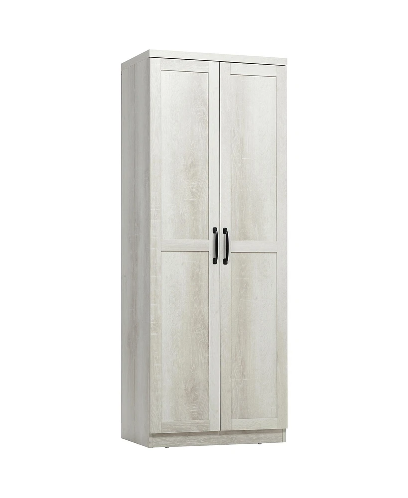 63" 2-Door Kitchen Pantry, Freestanding Storage Cabinet with 5-tier Shelving and 2 Adjustable Shelves for Dining Room, Antique White