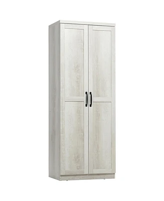 63" 2-Door Kitchen Pantry, Freestanding Storage Cabinet with 5-tier Shelving and 2 Adjustable Shelves for Dining Room, Antique White