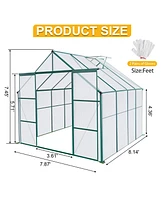 8x8 Ft Double Door Polycarbonate Greenhouse Raised Base and Anchor Aluminum Heavy Duty Walk-in Greenhouses for Outdoor Backyard in All Season, Green