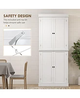 72.5" Freestanding Kitchen Pantry Cabinet, Tall Storage Cabinet with 4 Doors and 2 Adjustable Shelves for Dining Room, White Wood Grain