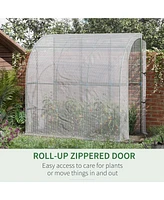 7' x 4' x 7' Outdoor Lean to Greenhouse, Walk-In Green House Plant Nursery with Roll-up Window, Pe Cover, White