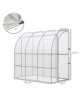 Simplie Fun 7' x 4' x 7' Outdoor Lean to Greenhouse, Walk-In Green House Plant Nursery with Roll-up Window, Pe Cover, White