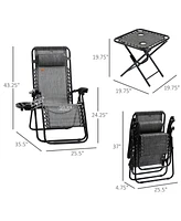 Simplie Fun Zero Gravity Chair Set with Side Table, Folding Reclining Chair with Cupholders & Pillows, Adjustable Lounge Chair for Pool, Backyard, Law