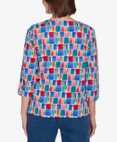 Alfred Dunner Petite Key Items Box Print Short Sleeve Top