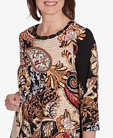 Alfred Dunner Petite Key Items Braided Neck Paisley Tee