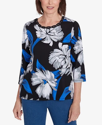 Alfred Dunner Petite Key Items Brushstroke Print Crew Neck Tee