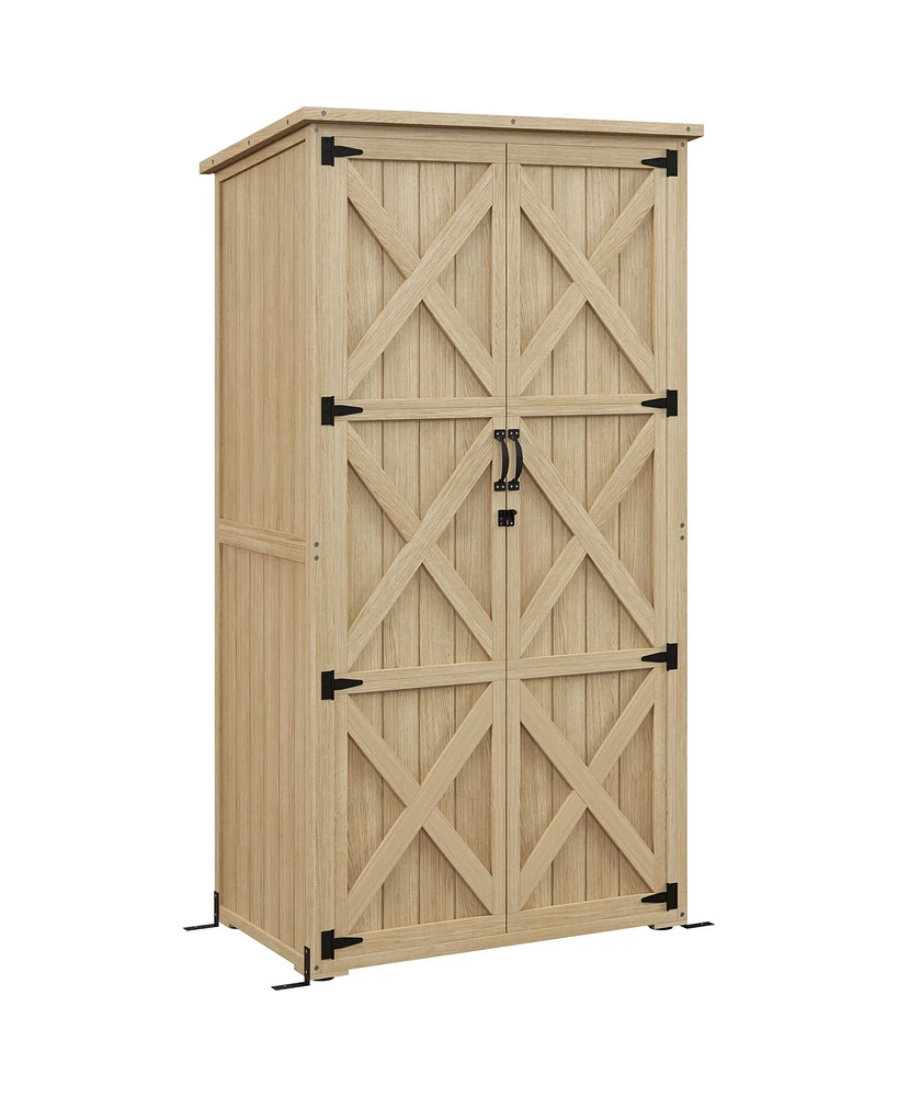 Streamdale Furniture Wooden Garden Shed, Outdoor Storage Cabinet with Waterproof Asphalt Roof, Narrow Tool Shed with Shelves and Lockable Doors, Natur