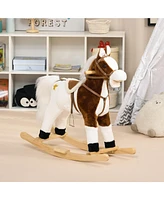 Streamdale Furniture Rocking Horse with Sound, Ride on Horse with Saddle, Toddler Rocker, Gift for 3-8 Year Old, Brown