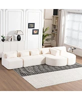 Simplie Fun 143.7" Upholstered Sofa Free-combined Sofa Couch with Two Chaise Lounge and Five Back Pillows for Living Room, Beige