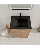 24" Freestanding Bathroom Vanity with Black Ceramic Sink and Soft-Close Doors