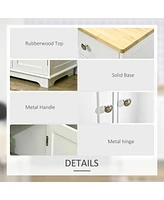 Sideboard with Solid Wood Countertop, Modern Kitchen Storage Cabinet, Coffee Bar Cabinet with 3 Drawers, Doors and Adjustable Shelf, White