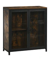 Streamdale Furniture Industrial Wine Cabinet with 9 Bottle Wine Rack, Retro Liquor Cabinet with Glass Holders, Mesh Doors, and Storage Shelf for Home