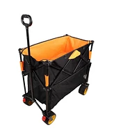 Big large capacity Folding cart Extra Long Extender Wagon Cart Folding Wagon Garden Shopping Beach Cart (black +orange)