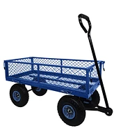 3 cu. ft. 300 lbs. Capacity Removable Sides Metal Steel Mesh Heavy Duty Utility Wagon Outdoor Garden Cart in Blue