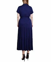 Ny Collection Women's Short Sleeve Midi Twill Dress