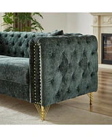 Simplie Fun Chenille Pull Buckle Design Sofa for Living Room, Buttons Tufted With Copper Nail Decoration Armrest, Modern Couch Upholstered Button And