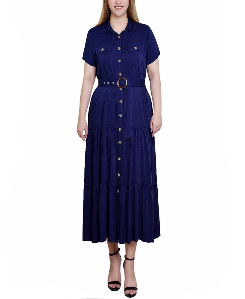 Ny Collection Women's Short Sleeve Midi Twill Dress