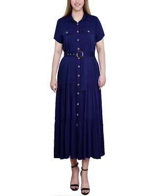 Ny Collection Women's Short Sleeve Midi Twill Dress