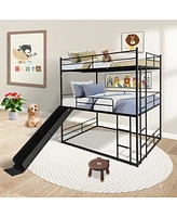 Simplie Fun Twin Size House Loft Bed with Slide and Ladder, Black