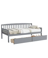 Streamdale Furniture Twin-size Pine Wood Daybed with two Storage Drawers, Sofa Bed with Bed Platform of 10 Support Slats, Grey