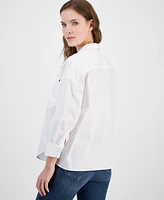 Nautica Jeans Women's Cotton Collared V-Neck Long-Sleeve Blouse