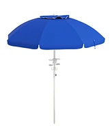 5.7' Portable Beach Umbrella with Tilt, Adjustable Height, 2 Cup Holders & Hooks, Uv 40+ Ruffled Outdoor Umbrella with Vented Canopy, Blue
