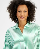 Nautica Jeans Women's Port Stripe Cotton Collared Blouse