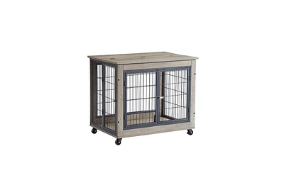 Slickblue Double-Door Furniture Dog Cage Crate on Casters for Easy Mobility and Stylish Pet Housing