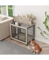 Slickblue Double-Door Furniture Dog Cage Crate on Casters for Easy Mobility and Stylish Pet Housing