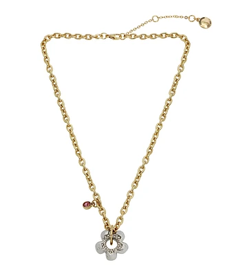 Steve Madden Faux Stone Puffy Flower Pendant Necklace - Crystal/Two