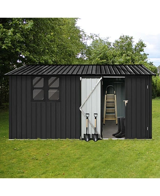 Streamdale Furniture Metal garden sheds 10ftx12ft outdoor storage sheds black with window