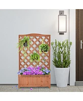Wooden Raised Garden Bed with Trellis, 46" Planter Box, to Grow Vegetables, Herbs, and Flowers for Backyard, Patio, Brown