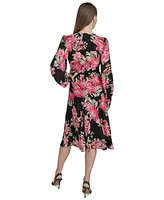 Halston Women's Floral-Print Ruched Fit & Flare Dress