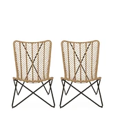 Boho-Chic Wicker Patio Chair Set With Geometric Base