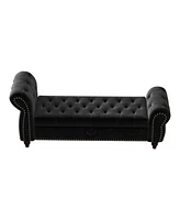 Streamdale Furniture 64.5" Bed Bench for Bed Room Nails Tufted Chaise of Lounge with Storage Velvet Upholstery Black