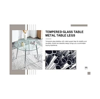 Streamdale Furniture Table and chair set. (1 table+4 black chairs) Round dining table with a 40 inch diameter glass tabletop and silver plated metal l