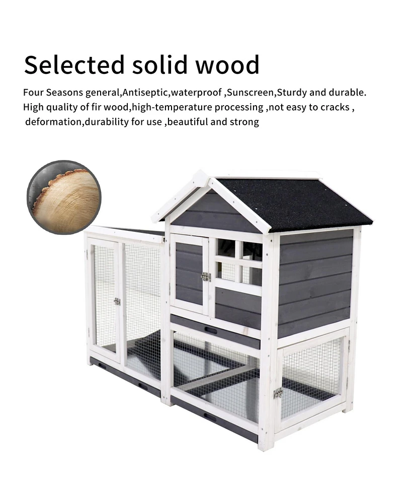 Streamdale Furniture Rabbit Hutch Outdoor Rabbit Cage Indoor on Wheels Bunny cage with Deep No Leak Pull Out Tray, Upgrade Version (Gray)