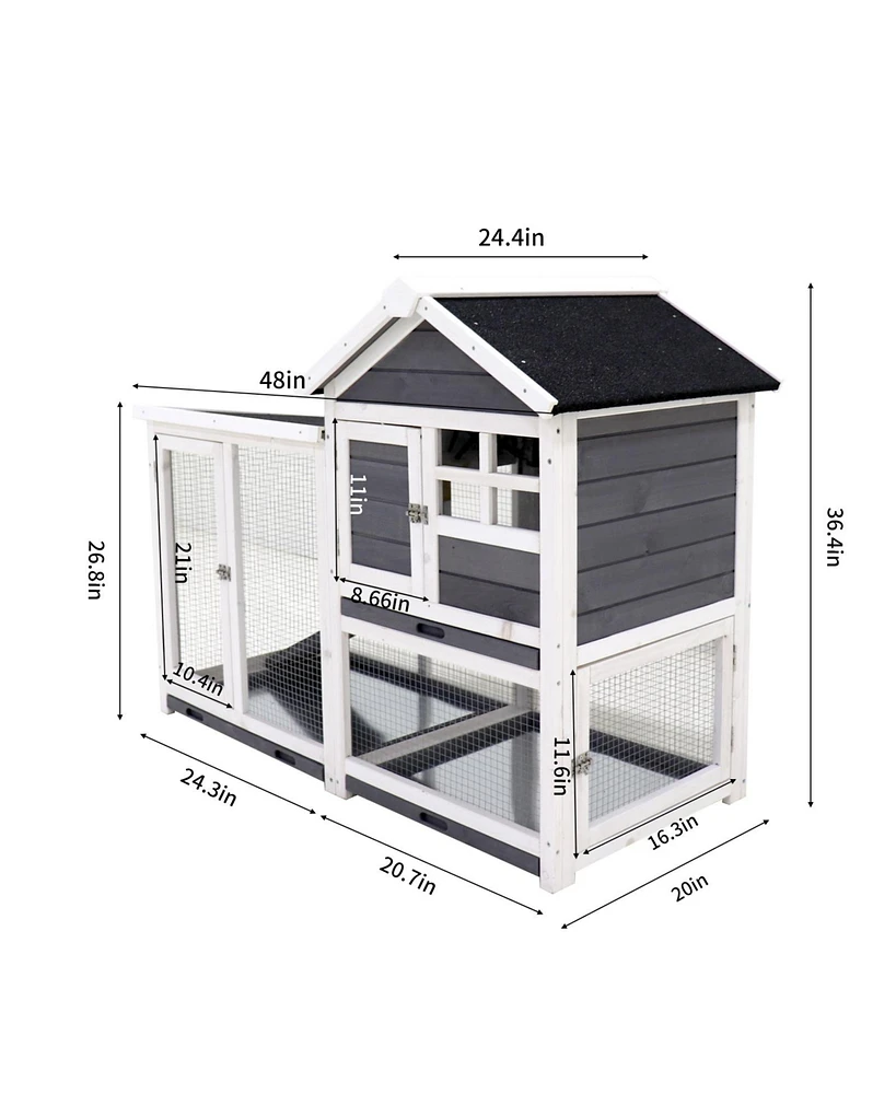 Streamdale Furniture Rabbit Hutch Outdoor Rabbit Cage Indoor on Wheels Bunny cage with Deep No Leak Pull Out Tray, Upgrade Version (Gray)