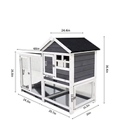 Simplie Fun Rabbit Hutch Outdoor Rabbit Cage Indoor on Wheels Bunny cage with Deep No Leak Pull Out Tray, Upgrade Version (Gray)