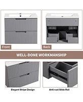 24 Inch Floating Bathroom Vanity with Ceramic Sink, Modern Bath Storage Cabinet Vanity with Drawers Wall Mounted Combo Set for Bathroom, Gray