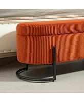 Storage Ottoman, Bedroom End Bench, Upholstered Fabric Storage Ottoman with Safety Hinge, Entryway Padded Footstool, Ottoman Bench for Living Room & B