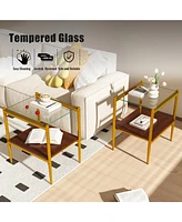 Simplie Fun Set of 2 Rectangle End Table, Tempered Glass Tabletop with Mdf layer, Modern Table for Living Room, Transparent Glass