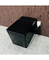 Black Square Smart Toilet with Built-in Tank for Bathroom, Remote Control, Tankless Bidet Toilet with Foot Touching Lid Opening, Auto Flush, Heated Se