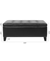 Simplie Fun Storage Ottoman with Wooden Legs, Faux Leather Ottoman with Storage for Living Room, Bedroom & Hallway, Ottoman Foot Rest, 38.4" Black Ott