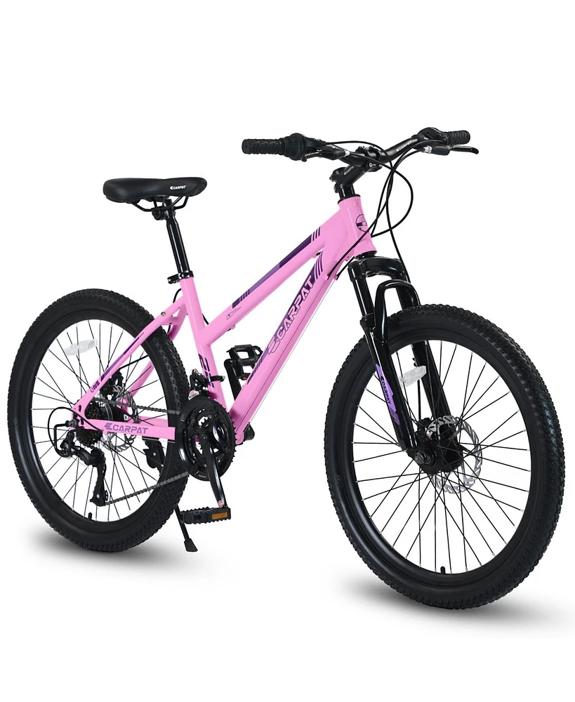 Streamdale Furniture 24 inch Mountain Bike for Teenagers Girls Women, Shimano 21 Speeds with Dual Disc Brakes and 100mm Front Suspension, White/Pink